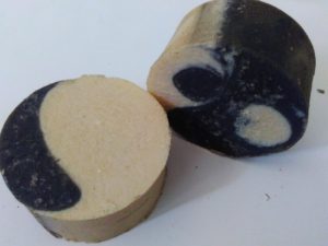 Charcoal and kaolin clay soap scented with holy basil